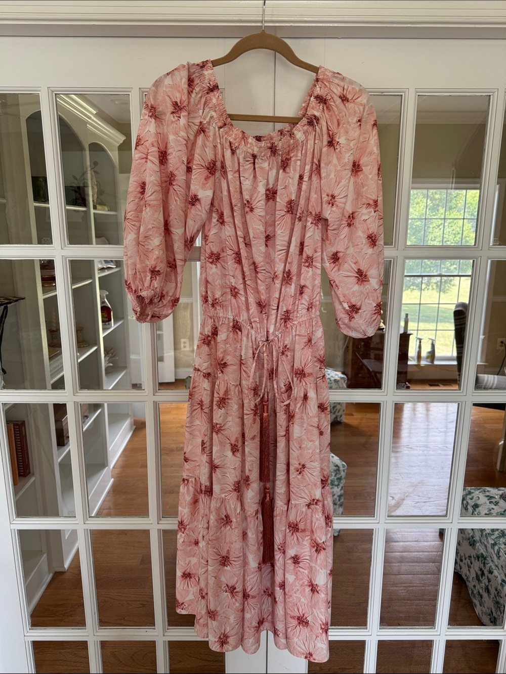 Alexis Off The Shoulder Floral Tassel Tie-Waist Midi Dress